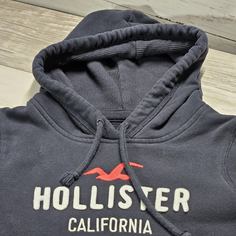 Y2K Hollister Pullover Hoodie Sweatshirt Drawstring Spilled Out Size Medium Navy - Picture 11 of 13
